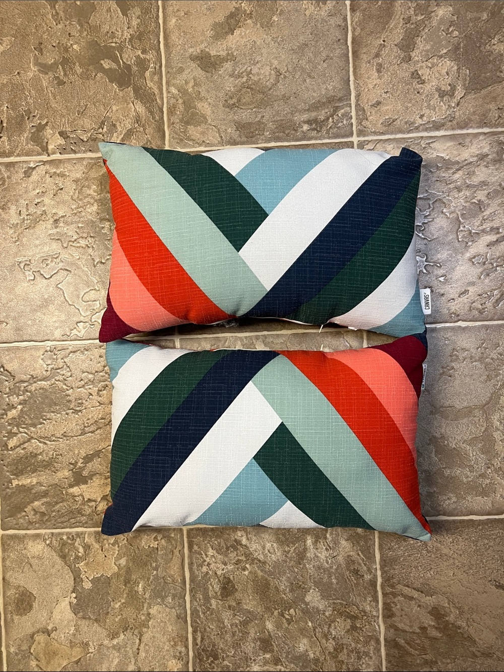 Canvas Bran Striped Decorative Patio Pillows Pair - Teal, Navy, Coral, White